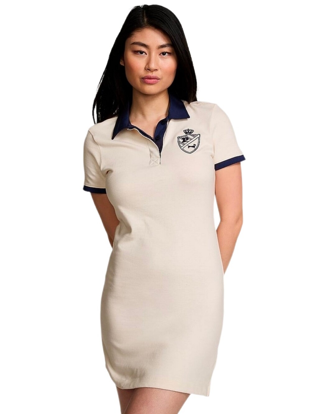 PINK Victoria's Secret Collegiate Cream Navy Polo Dress Preppy Academia Y2K, S